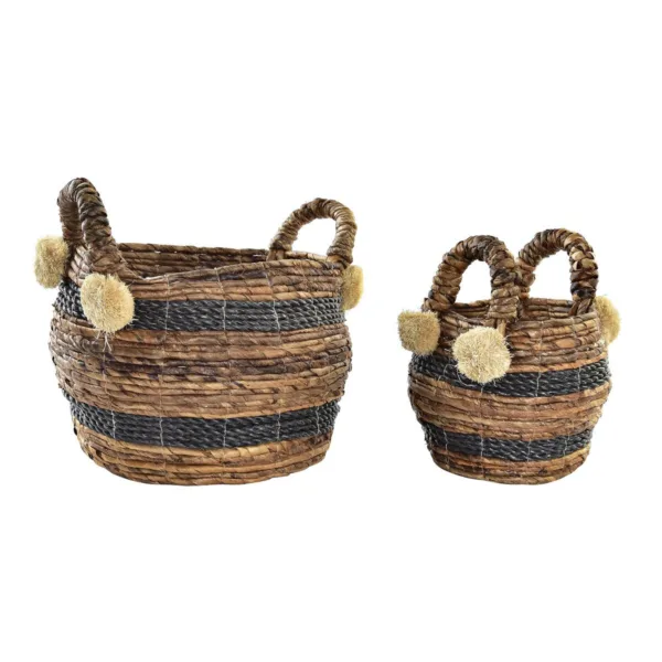 Juego de cestas colonial fibra marrón y negro