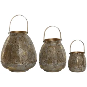 Set de portavelas decorativos en dorado (25 x 25 x 28 cm)