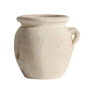 Jarra artesanal de arcilla crema envejecida Kansara