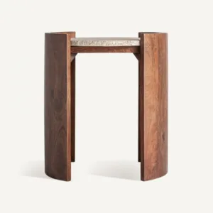 Mesa auxiliar de madera de mango y mármol travertino
