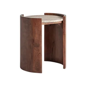 Mesa auxiliar de madera de mango y mármol travertino