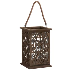 Farol de madera con vidrio y cuerda