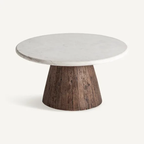 mesa de centro de madera y mármol