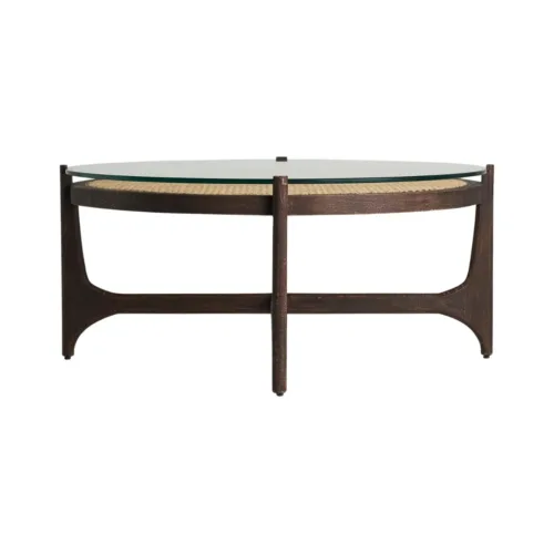 mesa de centro cristal y madera