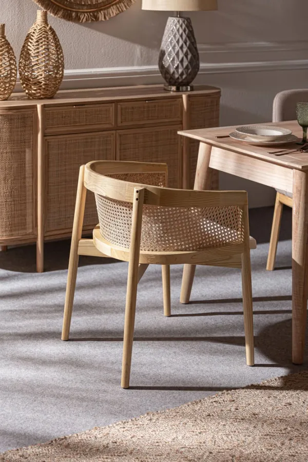 Silla Vikan de madera de olmo y lino - Imagen 2