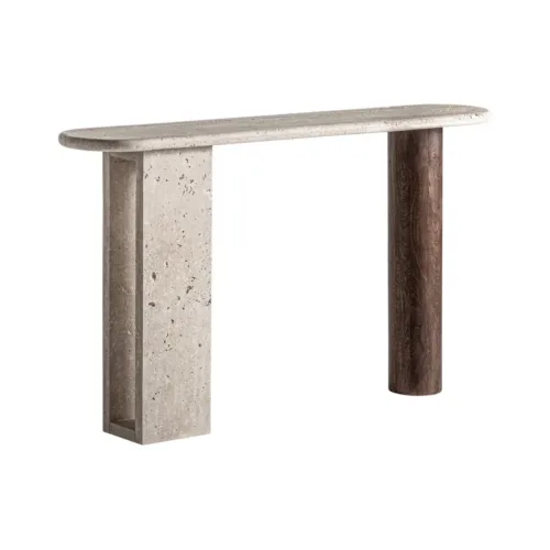 Consola Clare de madera de mango y travertino