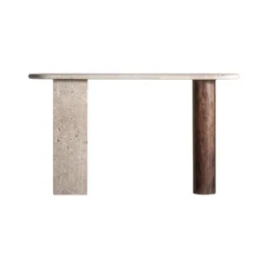 Consola Clare de madera de mango y travertino