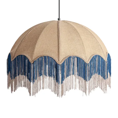 Lámpara de techo de yute y flecos azul