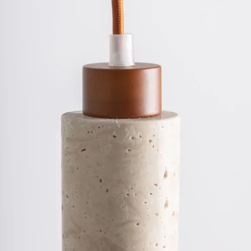 Lámpara de techo de travertino beige y madera