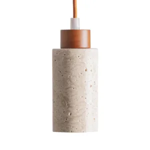 Lámpara de techo de travertino beige y madera