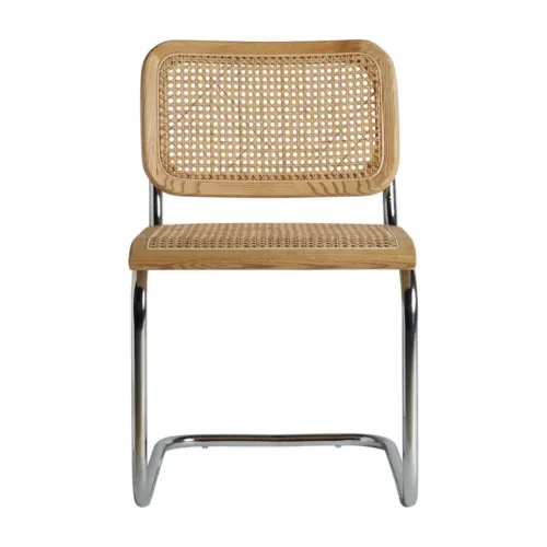 Silla Sins de madera de olmo con ratán y acero