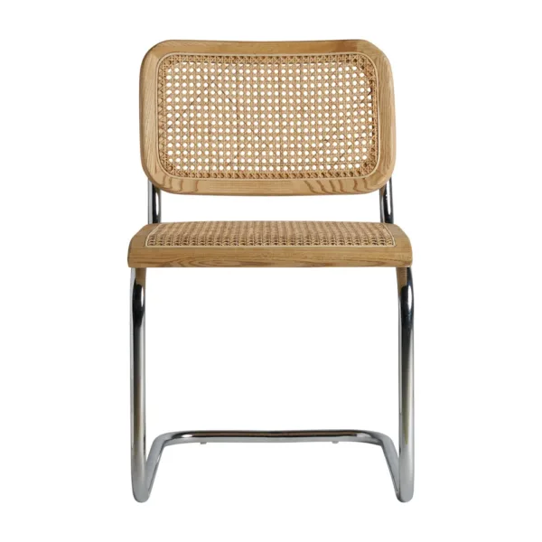 Silla Sins de madera de olmo con ratán y acero
