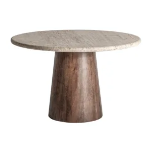 Mesa comedor Varzi de travertino y madera de mango