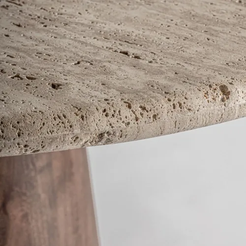 Mesa comedor Varzi de travertino y madera de mango