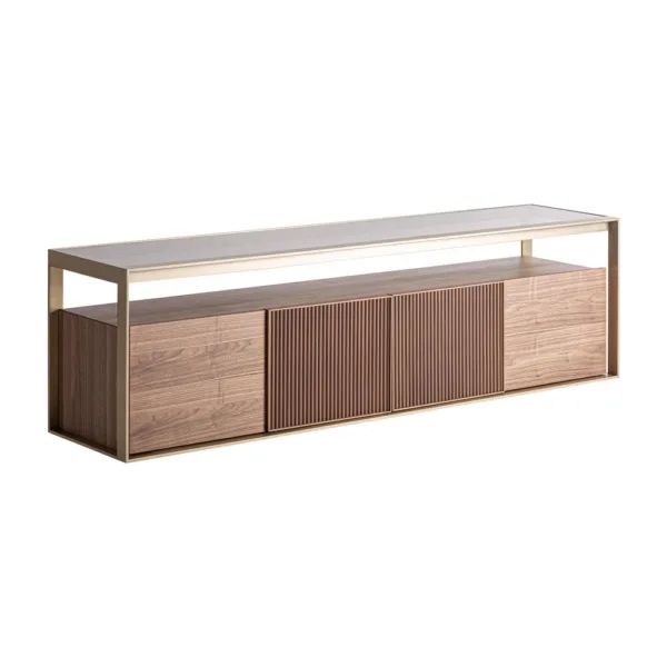 Mueble TV Aisby de madera de fresno, cristal y acero