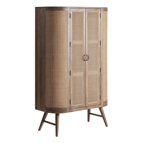 Armario Beckley de madera de mango y mimbre