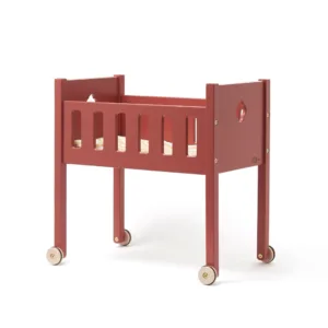 Cama de muñecas de madera con ruedas