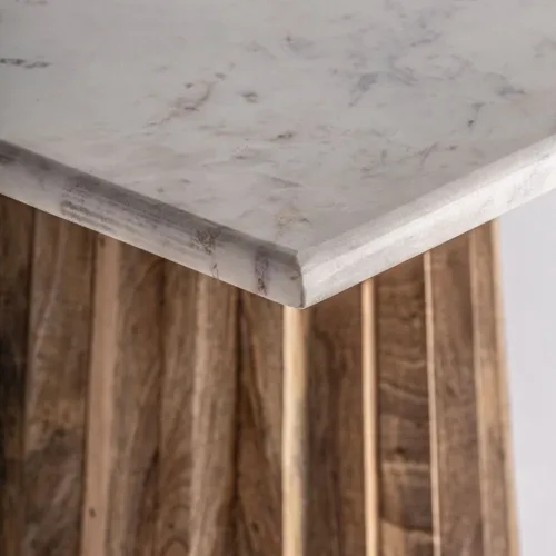 MESA DE BAR DE 80 CM  MADERA Y MÁRMOL BLANCO PLISSÉ WOOD