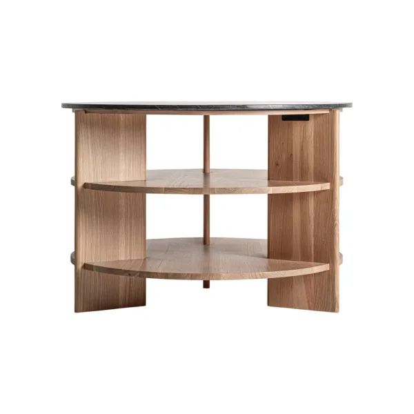 Mesa auxiliar Nara de madera de roble y travertino