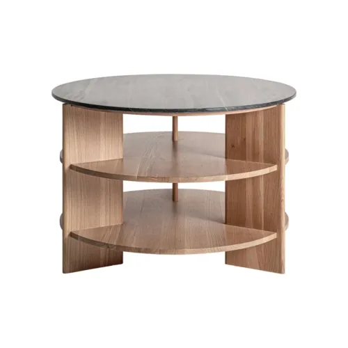 Mesa auxiliar Nara de madera de roble y travertino