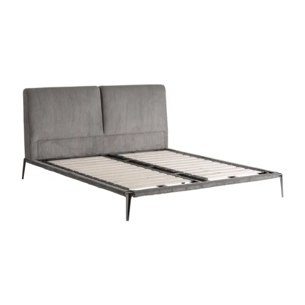 Cama Berlin de pana gris y patas de acero inoxidable
