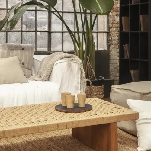 Mesa de centro CORA de teca y cuerda de papel