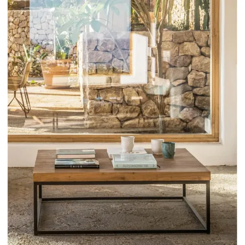 Mesa de centro CUB de teca y hierro