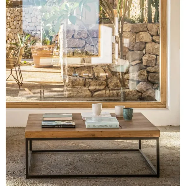 Mesa de centro CUB de teca y hierro