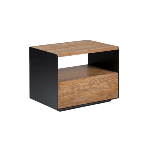 mesita de noche de teca y hierro