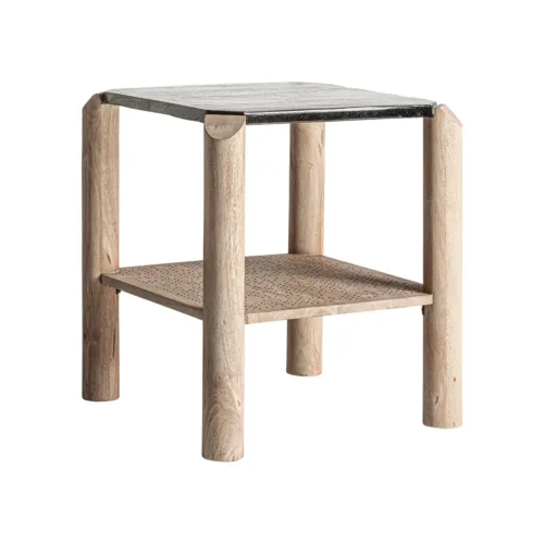 Mesa auxiliar de madera y cristal Jacquard