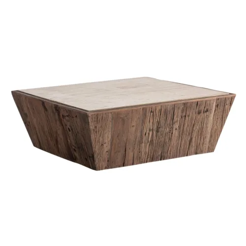 Mesa de centro rústica de madera y travertino Merkem
