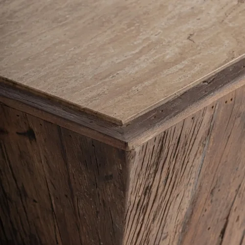 Mesa de centro rústica de madera y travertino Merkem