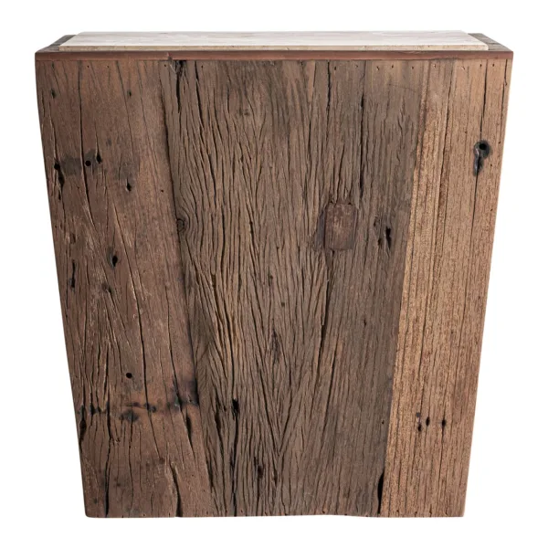 Mesa auxiliar rústica de madera y travertino Merkem