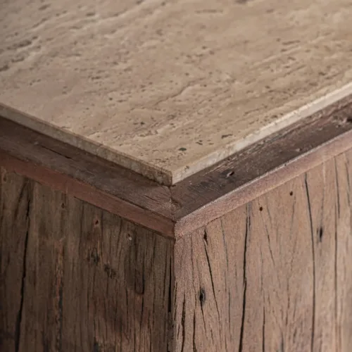 Peana de travertino y madera maciza Merkem