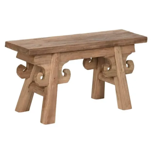 Taburete de teca reciclada tallado 65X17X32