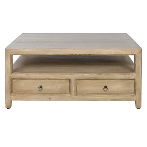 Mesa de centro de madera de mango con cajones 100X100X45