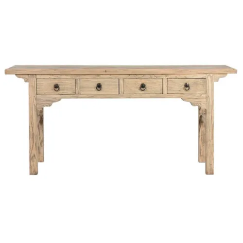 Consola de olmo macizo con 4 cajones 178X38X85