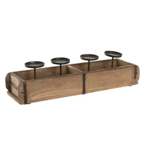 Portavelas de teca y hierro