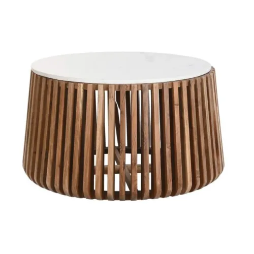 Mesa de centro de mármol y madera de mango 85X85X45