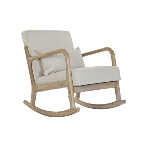 Mecedora de madera y lino beige