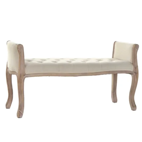 Descalzadora de lino beige y madera rubberwoord 109X45X60