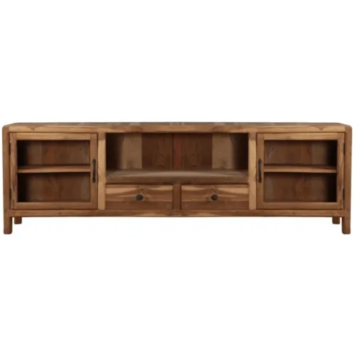 Mueble TV de teca reciclada y cristal 200X35X65