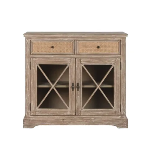 Aparador de madera de bayur y ratán 100X45X90