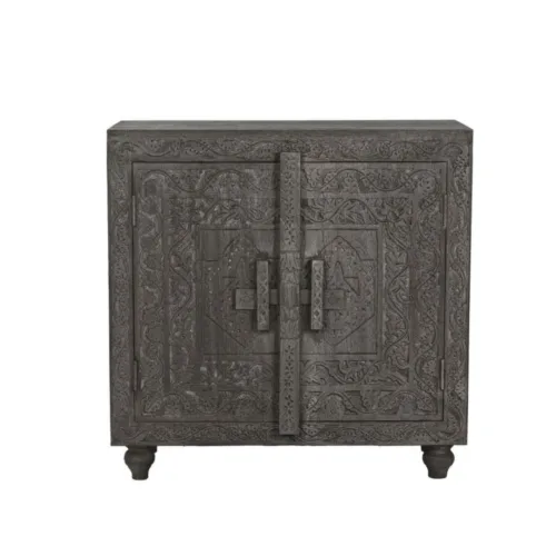 Aparador de madera tallado gris 91,5X40X90