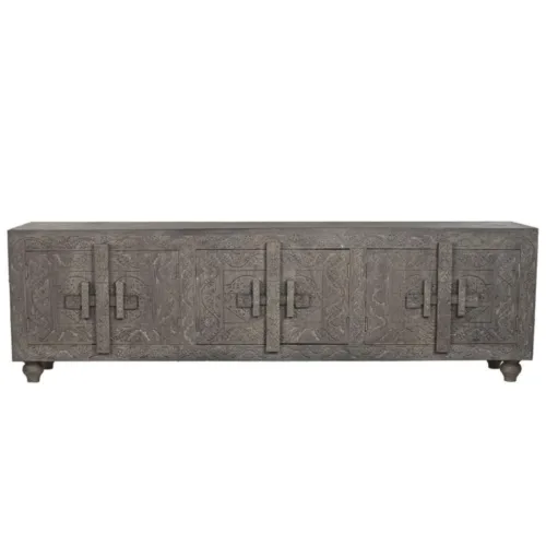 Mueble de TV de madera tallado gris 200X40X61
