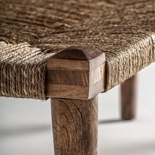 Banco de 120 cm de madera y fibra natural Tassarolo