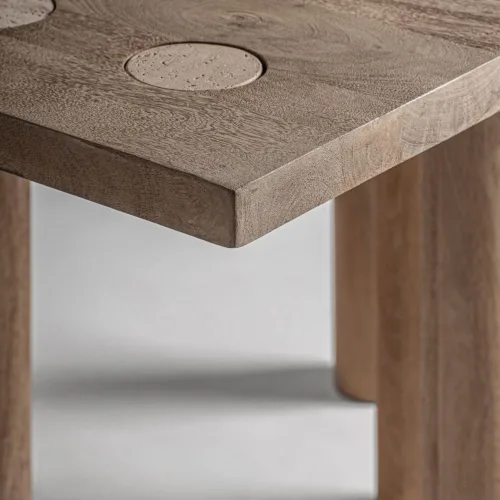 Mesa de comedor de madera y travertino Jacquard