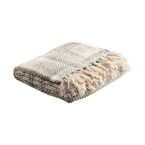 Plaid de algodón beige y verde Esarhe