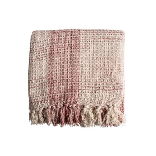 Plaid de algodón beige y burdeos Saheler