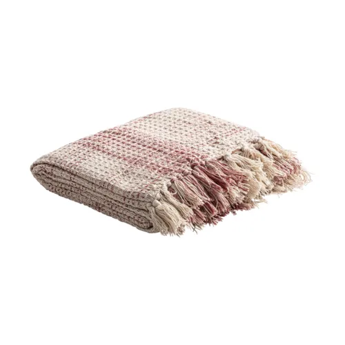 Plaid de algodón beige y burdeos Saheler